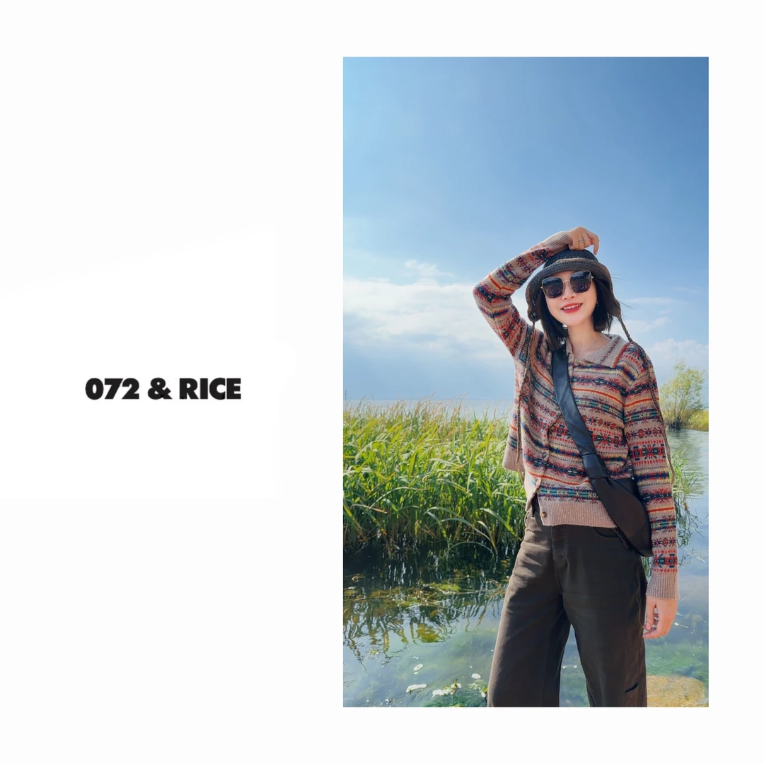 072 & RICE【拉夫彩花】绵羊毛 秋冬休闲翻领针织开衫 N-32JUY01