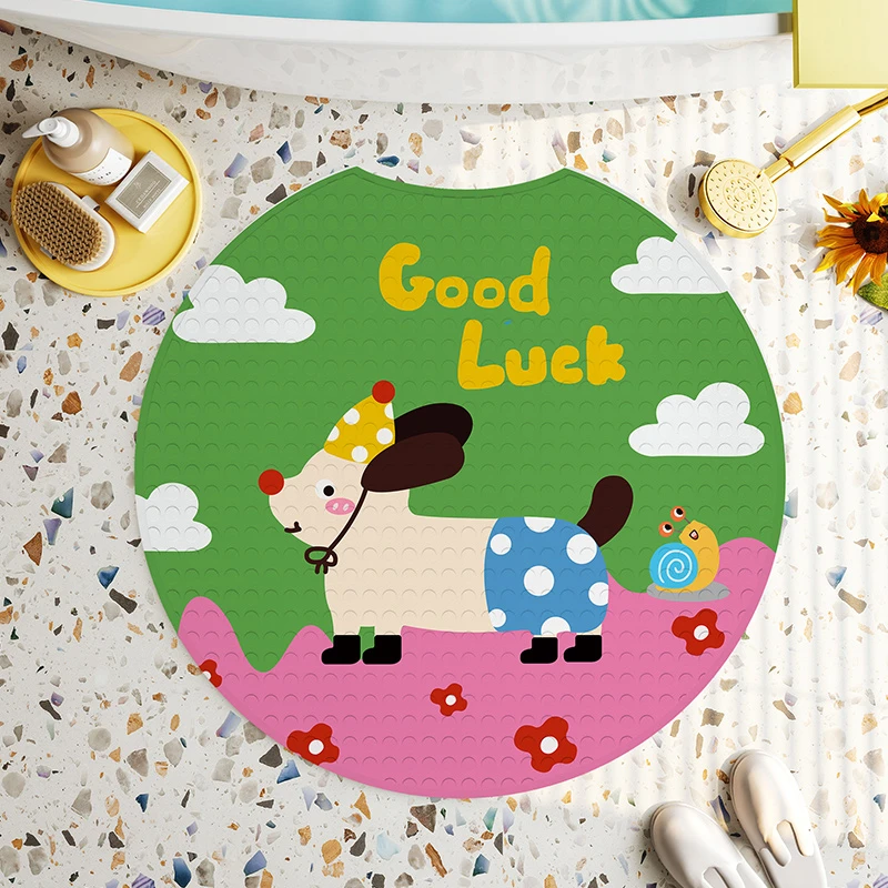 可爱浴室防水地垫家用防滑圆形吸盘垫子脚垫孩子儿童洗澡防摔专用