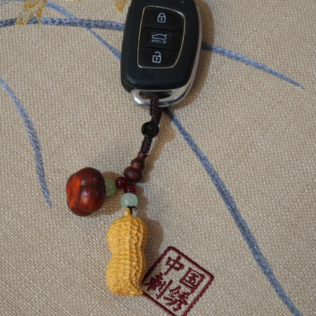 【好柿花生】手工特色好柿发生黄杨木钥匙扣摆件挂件配饰