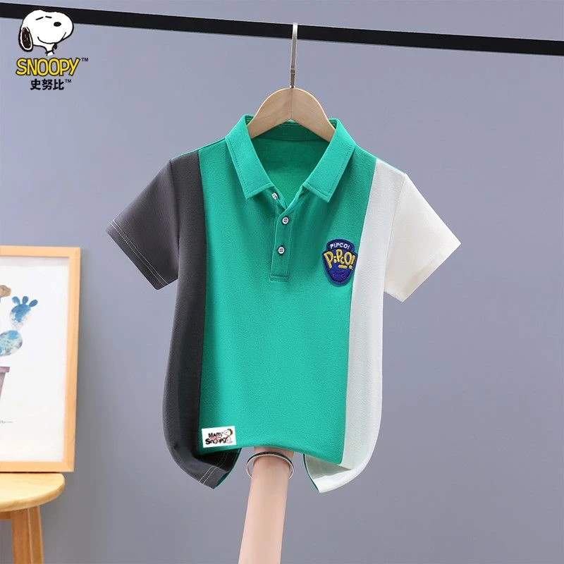史努比男童短袖T恤夏装2025新款洋气中大童男孩翻领polo衫上衣潮
