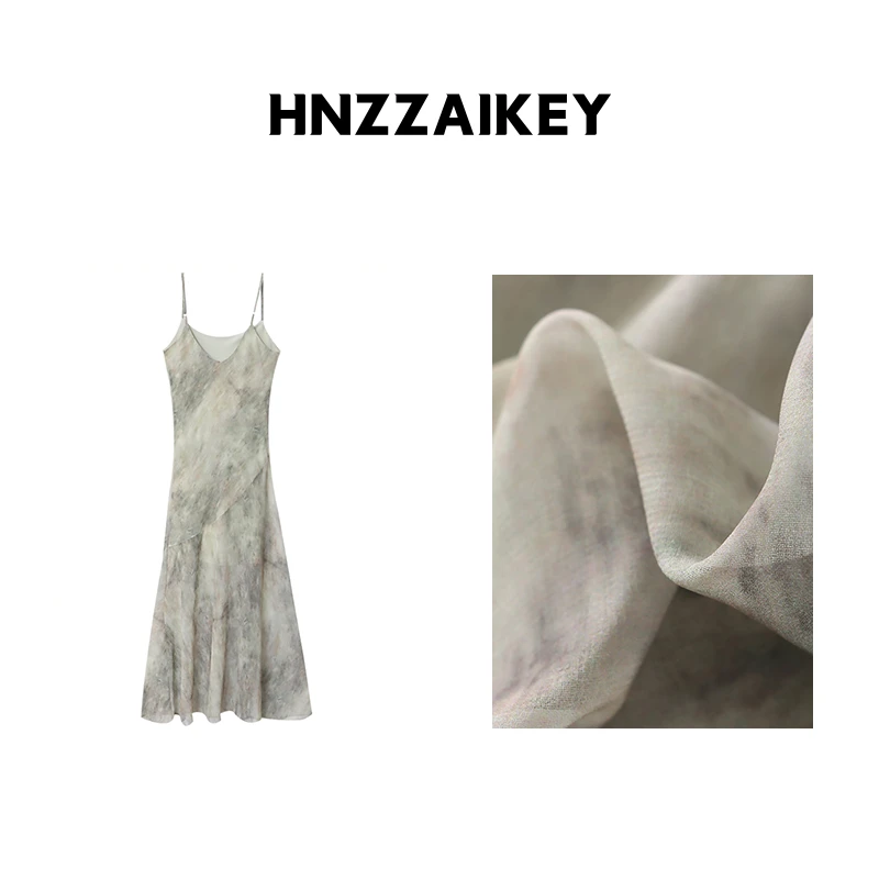 HNZZAIKEY 清冷感新中式国风水墨晕染气质吊带连衣裙 SN5482