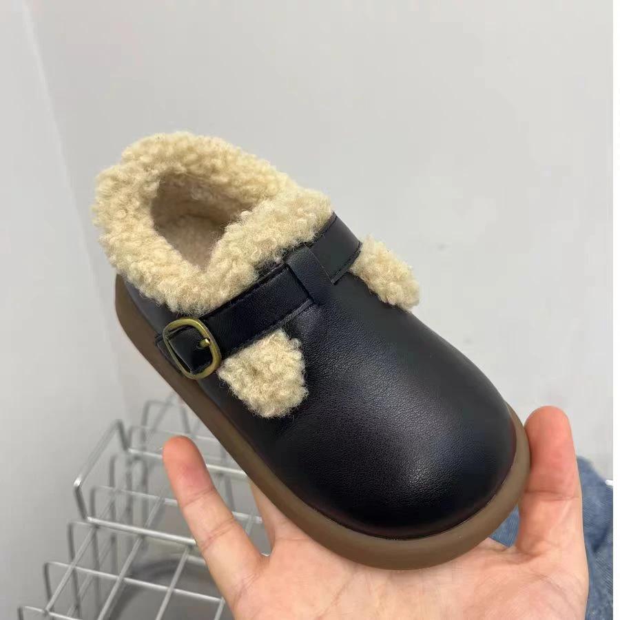 儿童2025冬季新款软底防滑单鞋皮面加绒英伦小皮鞋618