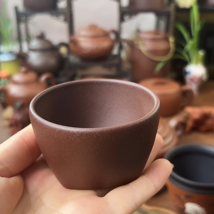 茶杯紫砂天圆地方杯 紫泥 80cc