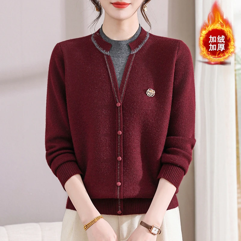 妈妈针织衫洋气冬装假两件打底衫2025新款中年女装冬季阔太太毛衣