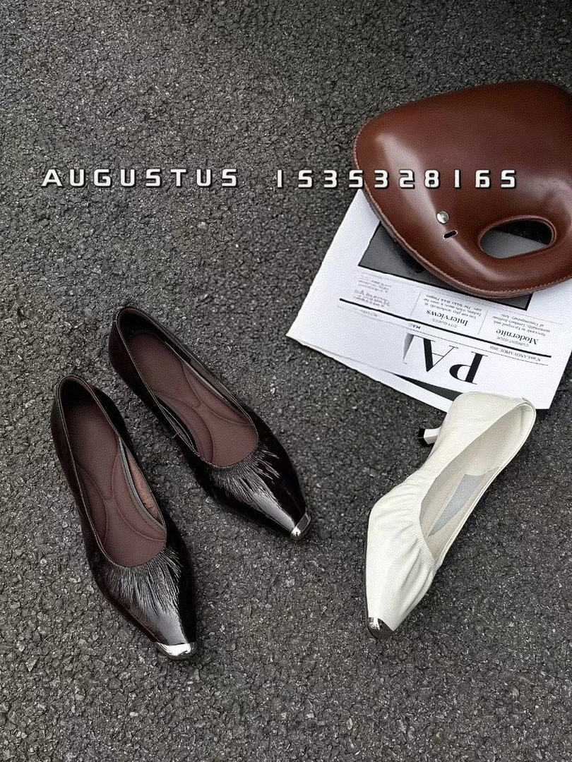 薄款浅口防滑尖头欧美细跟单鞋粗跟白色职场风