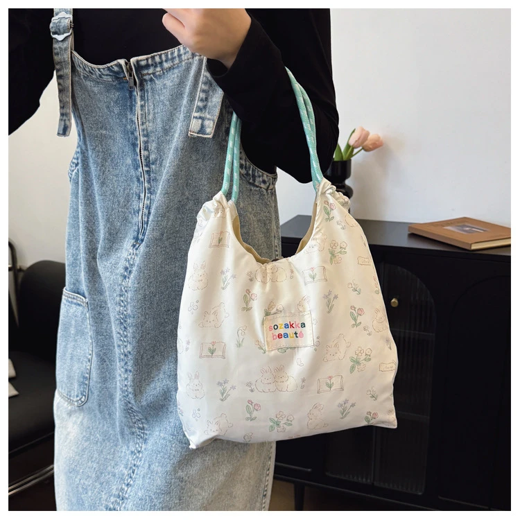 印花可爱兔子单肩包女学生韩版帆布包托特卡通大容量拎包通勤