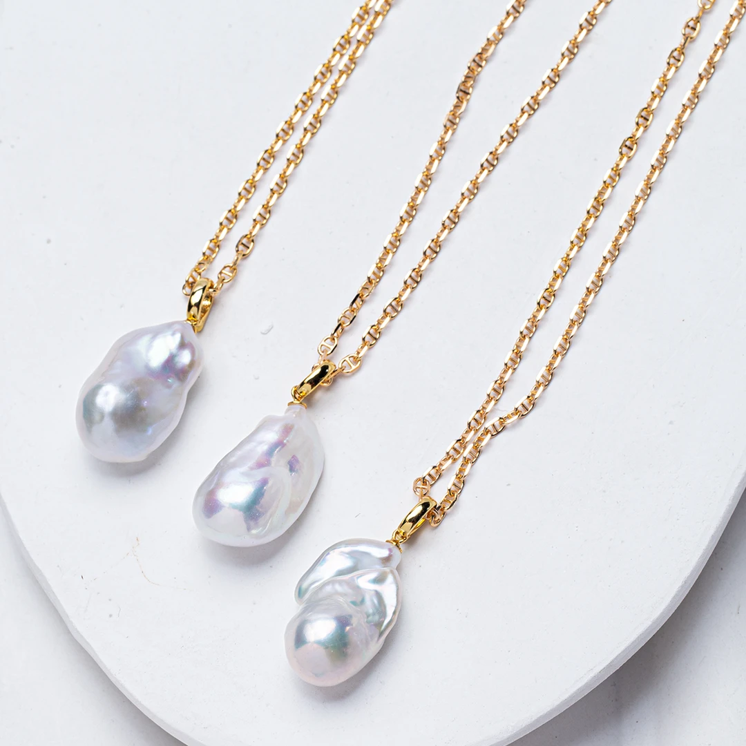 【真冰川蓝】天然淡水巴洛克通体S925银猪鼻毛衣链（多样性发货发一）