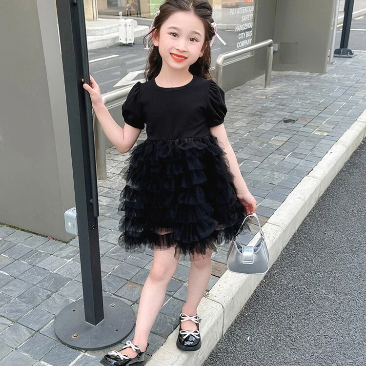 女童夏季薄款拼接纱裙连衣裙2025新款女宝宝短袖2554