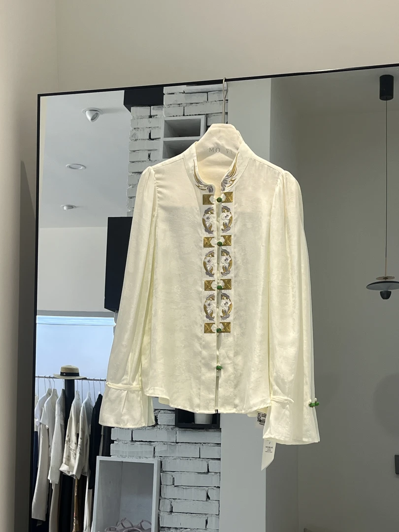 2025新款中长款长袖立领衬衫气质百搭时尚单品