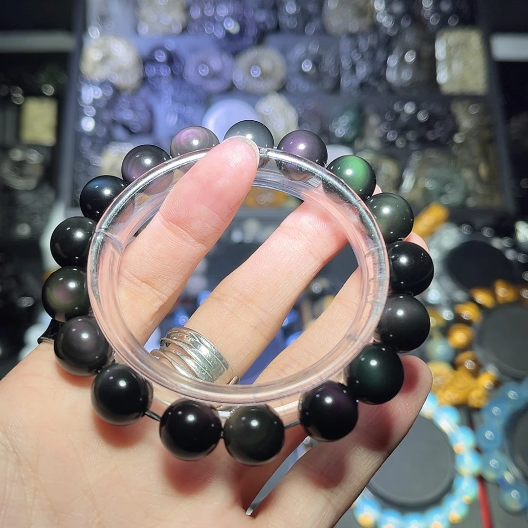 黑曜岩合金手链_****！彩曜石12m