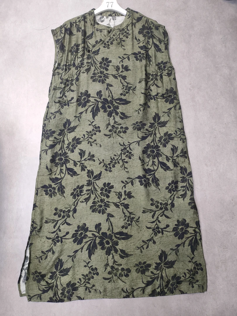 （墨绿色）立领斜襟盘扣奇袍款百搭显瘦无袖连衣裙XHH 5827