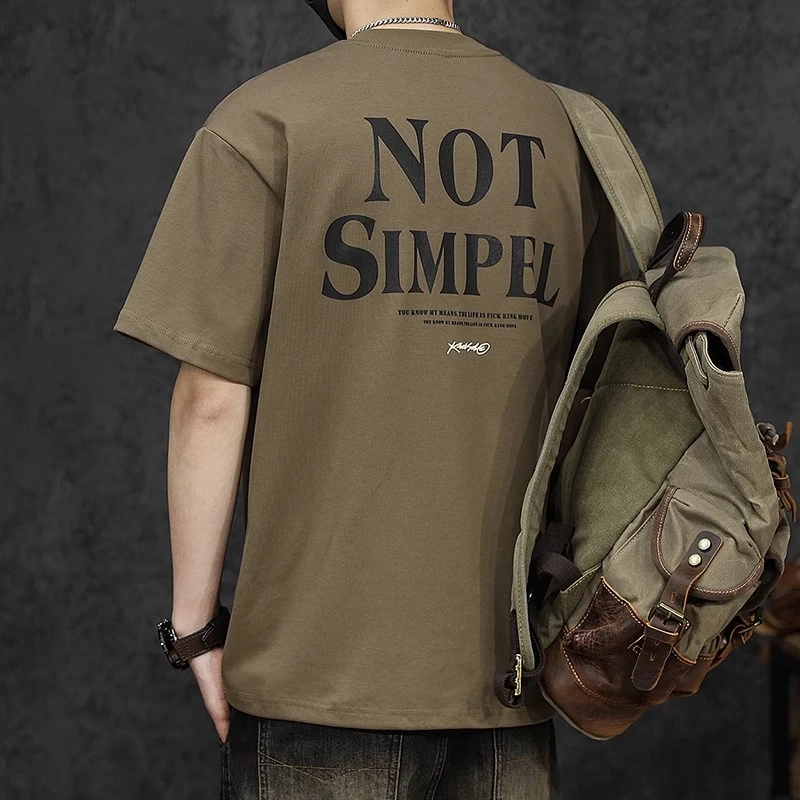 Salodac2025夏季新款冰丝短袖t恤男士夏季重磅宽松大码潮流印花