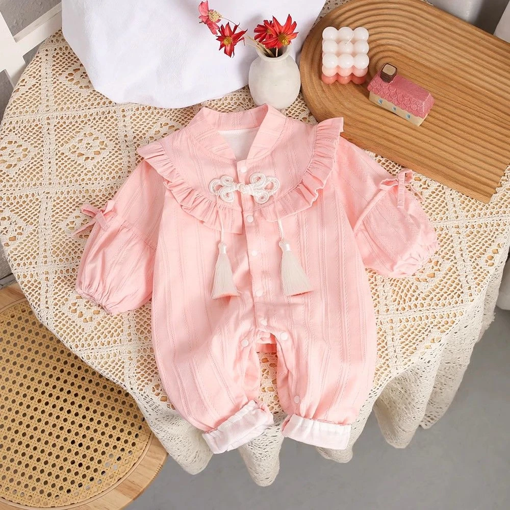 【灿宝家】粉黛流苏双层连体 婴儿衣服春秋新生儿女宝淑女柔软洋气
