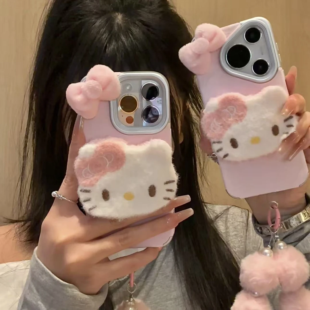 GGBond毛绒球挂绳kt雪山纹适用苹果17/16手机壳华为vivo小米oppo