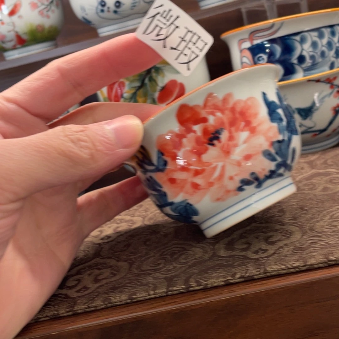釉下手绘茶具微瑕