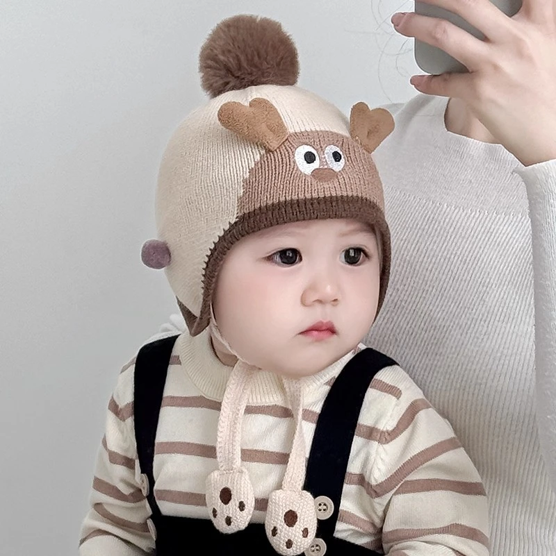 婴幼儿童毛线帽子秋冬季韩版男女宝宝针织防风护耳外出保暖针织帽
