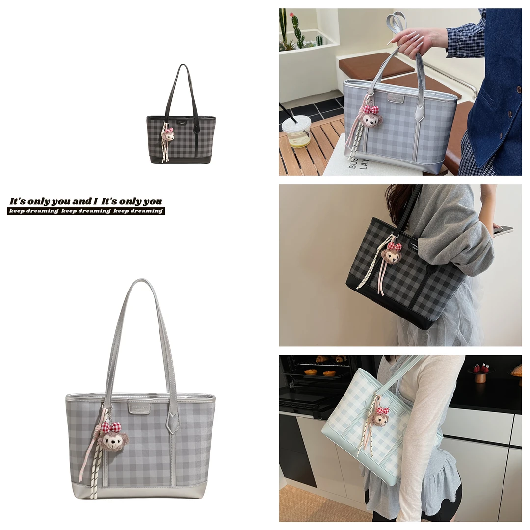 文艺格子大容量托特包女新款休闲百搭腋下包上班通勤单肩包1177