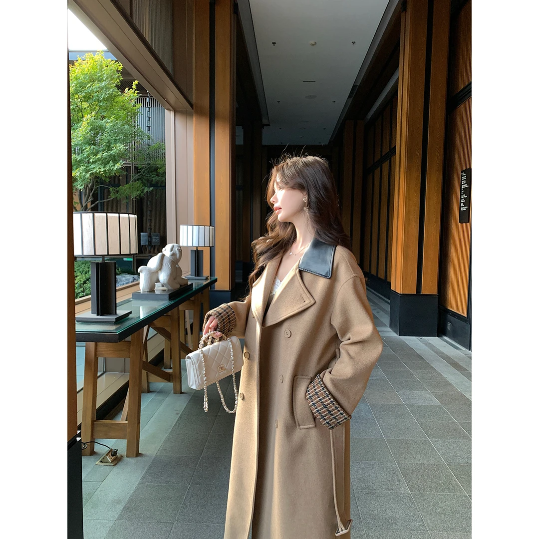 邱肉瑶 宿命感｜千鸟格皮领夹棉大衣