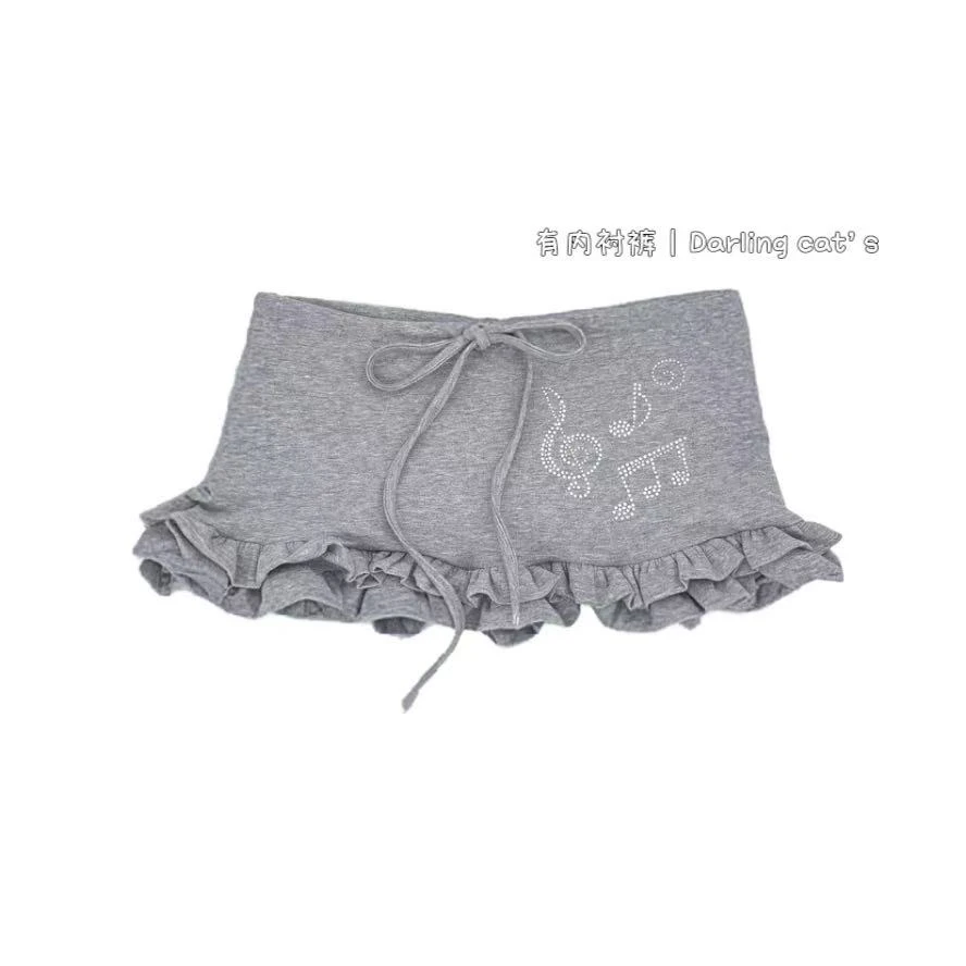 大脸喵 月下听海 音符烫钻半身裙夏季低腰显瘦包臀裙木耳边短裙