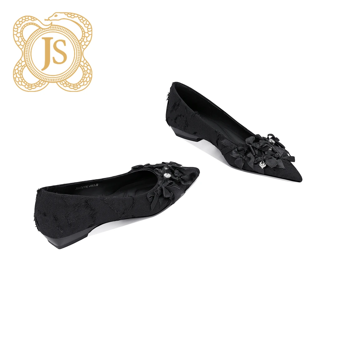 已开价，3700D52524Z优雅小尖头时尚镶钻低跟花朵装饰舒适单鞋女