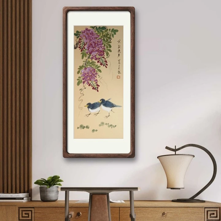双鸟花鸟画 画芯卡片 不带框发货