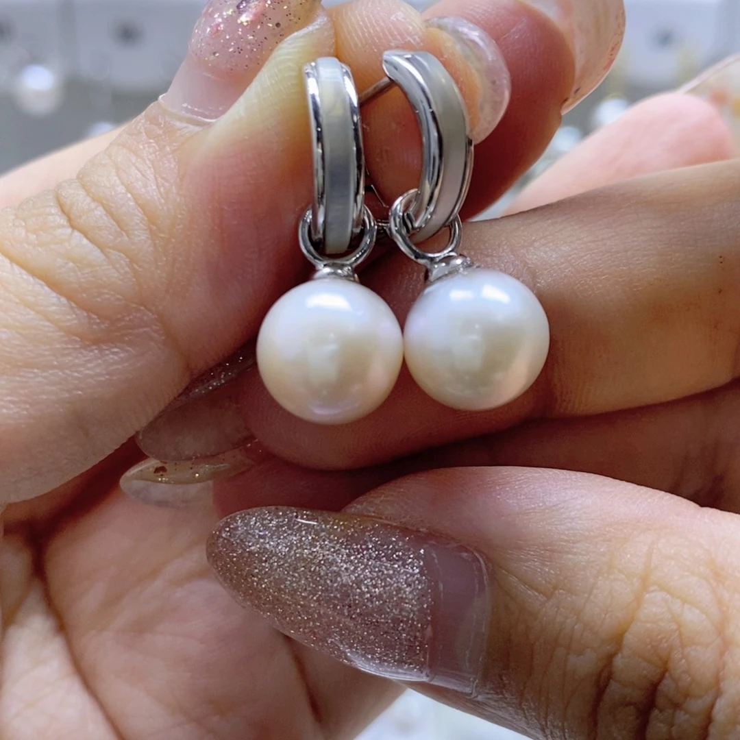银S925镶嵌淡水珍珠耳饰