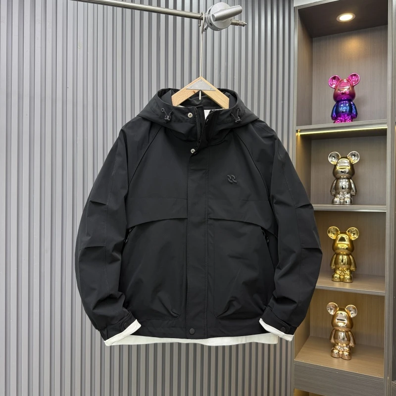 春季新款工装连帽外套男士百搭宽松休闲防风夹克韩版日系冲锋衣潮