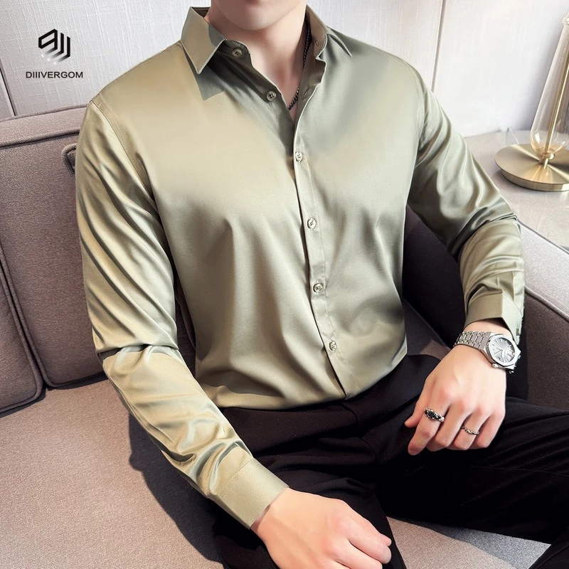 DIIIVERGOM高级感纯色衬衫男长袖商务休闲百搭时尚潮流修身帅气新