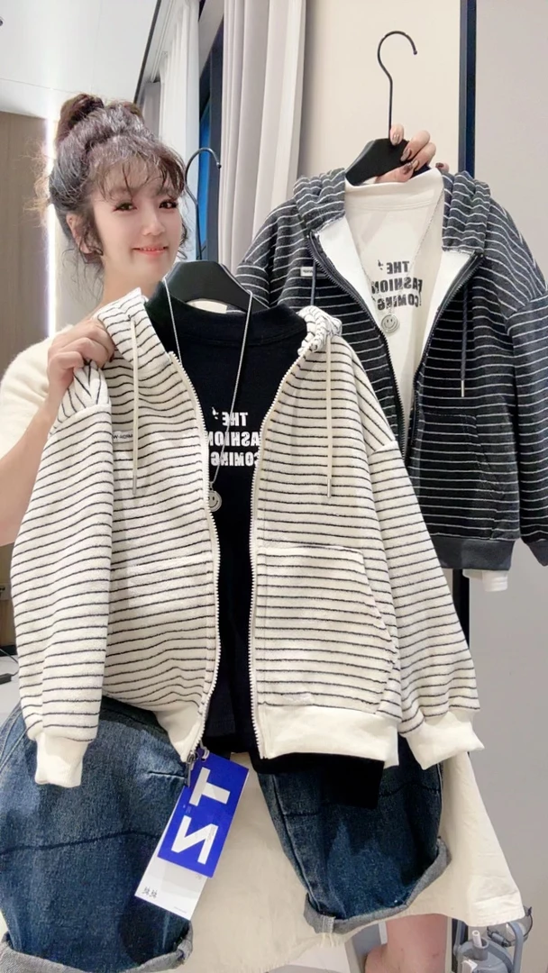 【加绒加厚】男童百搭条纹拉链女休闲风秋冬女童休闲上衣童装儿童