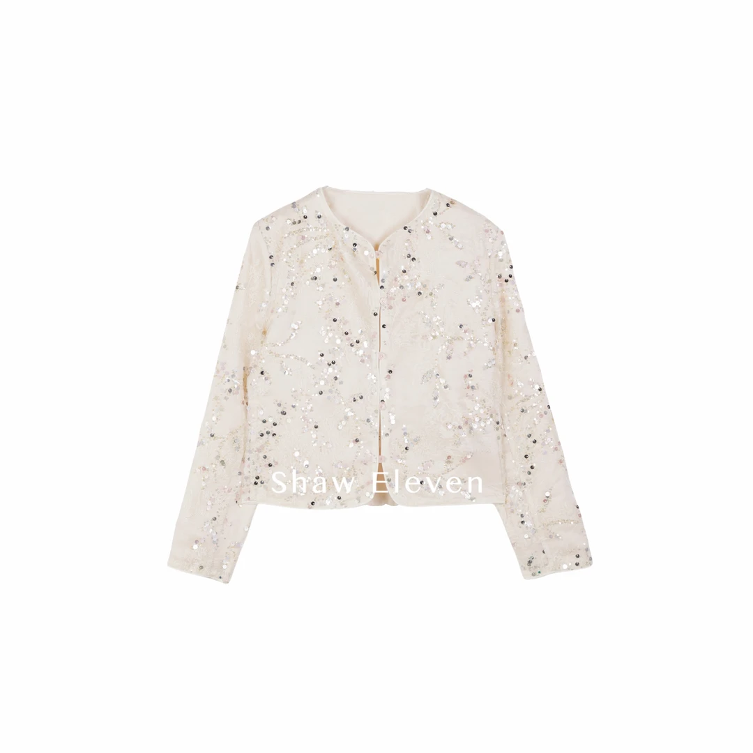 新款【Shaw Eleven】2025春装新款圆领珠片长袖外套