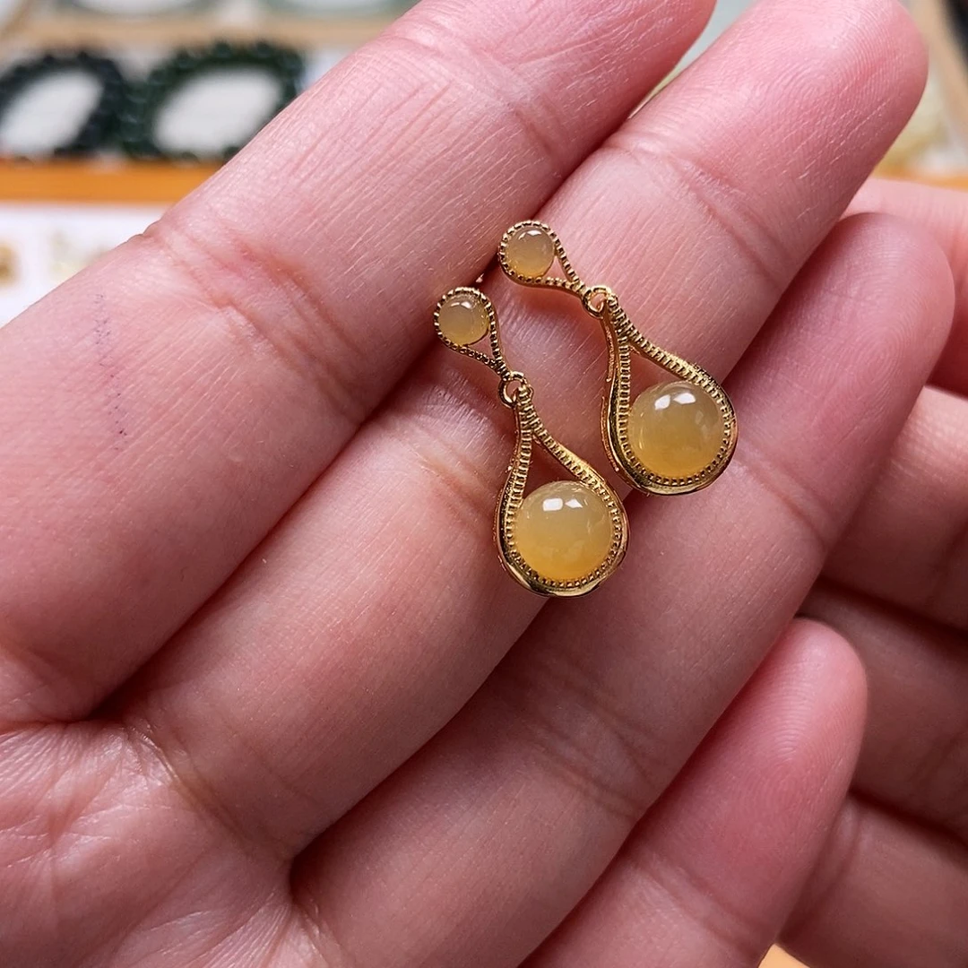 和田玉耳饰银S925镶嵌