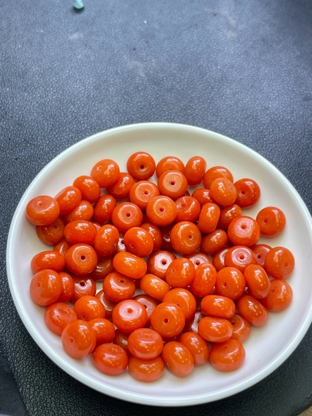 天然珠宝玉石 满肉柿子红大算盘珠Q365 6*10 30颗（赠弹力绳）