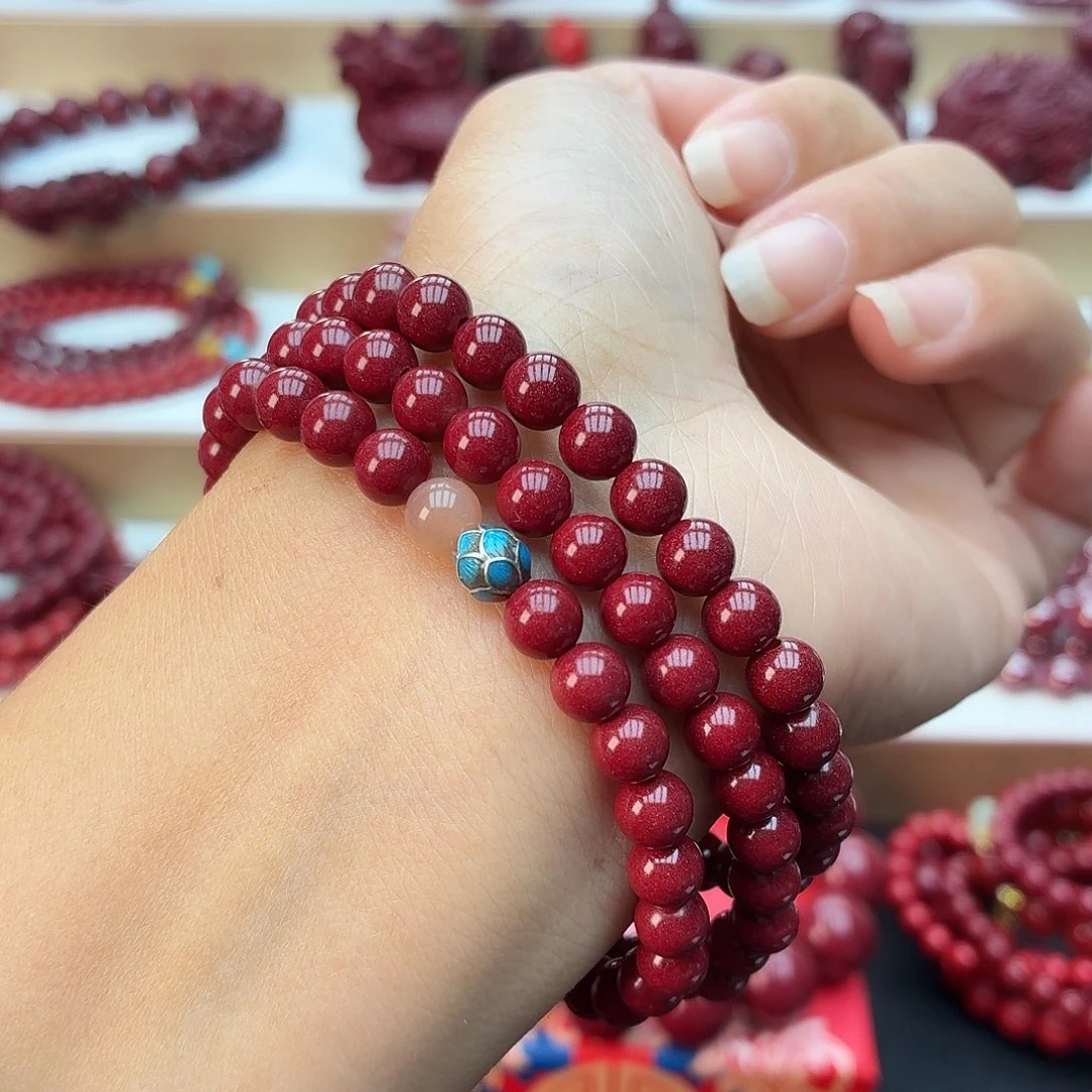 天然辰砂紫金砂卡6mm三圈莲花款