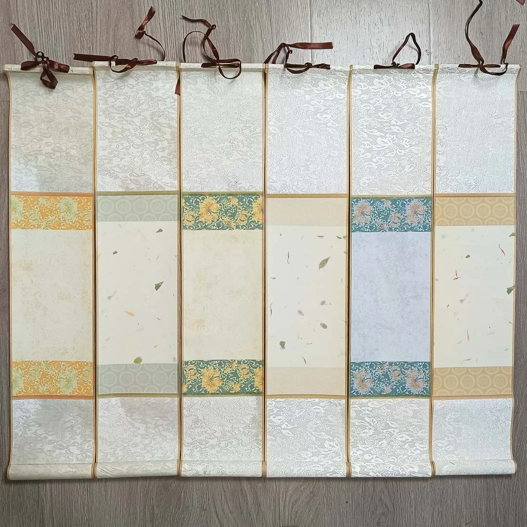 【一份10个】精品蜡染花草小挂轴 14*69  半生宣  珐琅彩云龙花草