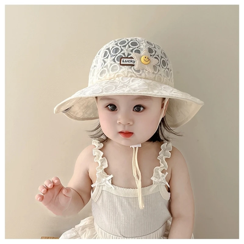 儿童帽子夏季薄款透气网纱大帽檐渔夫帽女宝宝遮阳防晒女童太阳帽