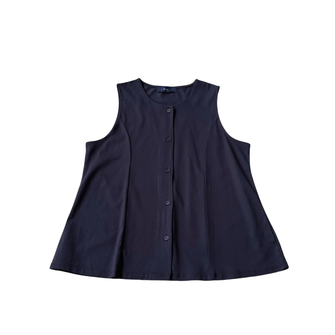 WAWA【丝光】夏天简洁圆领单排扣收腰显瘦纯棉纯色背心T恤25257