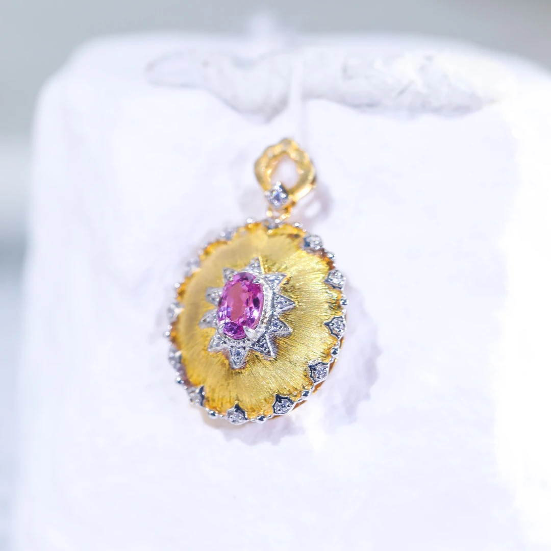 s925银镶嵌复古国风60分粉色蓝宝石吊坠 CYCB1397