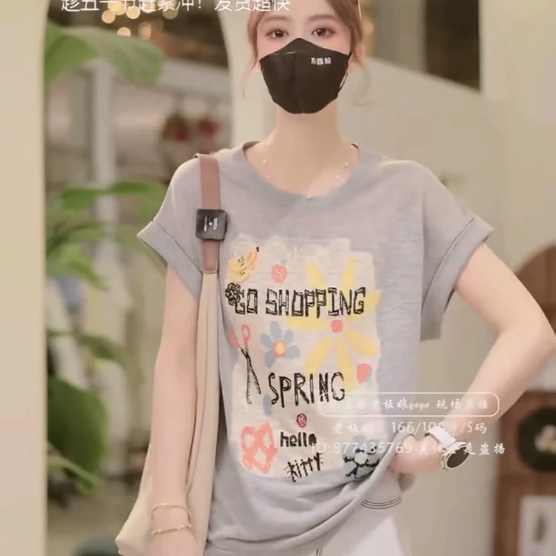 不露脸圆领短袖t恤女2025夏季新款时尚休闲慵懒百搭透气上衣薄ins