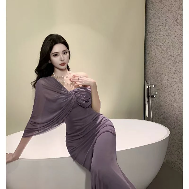 优品无袖抹胸鱼骨连衣裙女夏季收腰显瘦气质包臀长裙