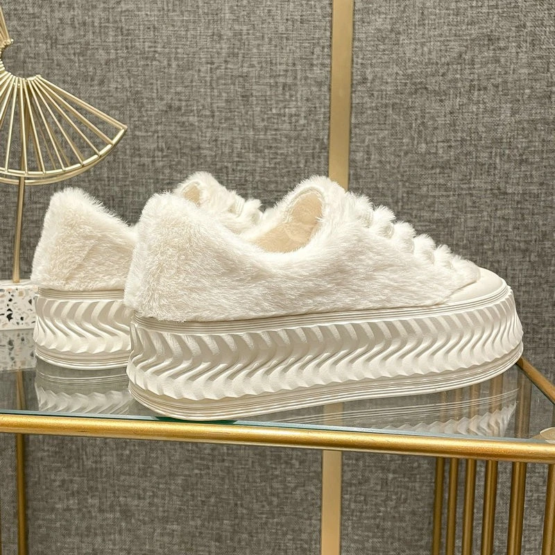 【万达撤柜】毛毛鞋女秋冬外穿2025新款厚底百搭白色毛绒鞋加绒女鞋