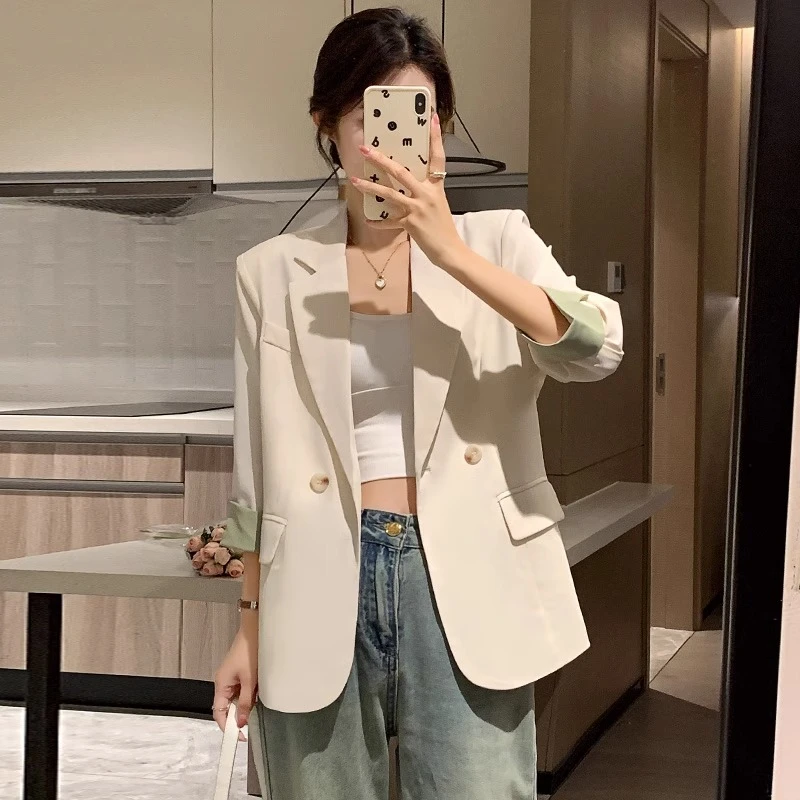 夏季薄款七分袖西装外套女小个子2025夏季新款宽松休闲小西服女