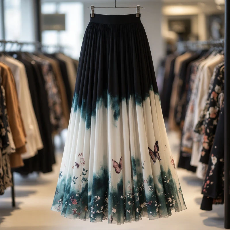 独特高级超仙温柔甜美印花半身裙女2025夏季新款高腰减龄长款裙子