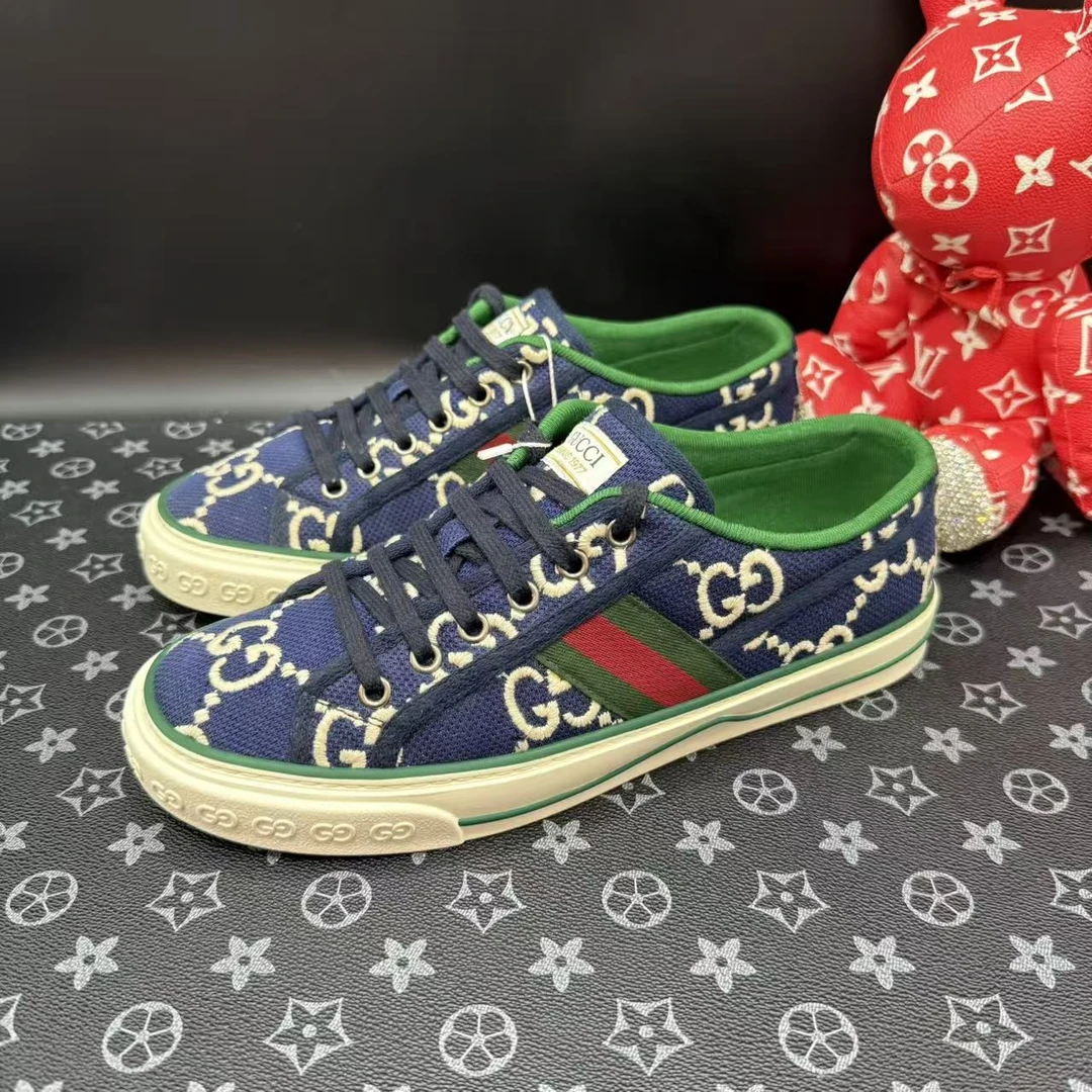 95新 GUCCI/古驰 男士时尚蓝老花帆布1977板鞋多尺码