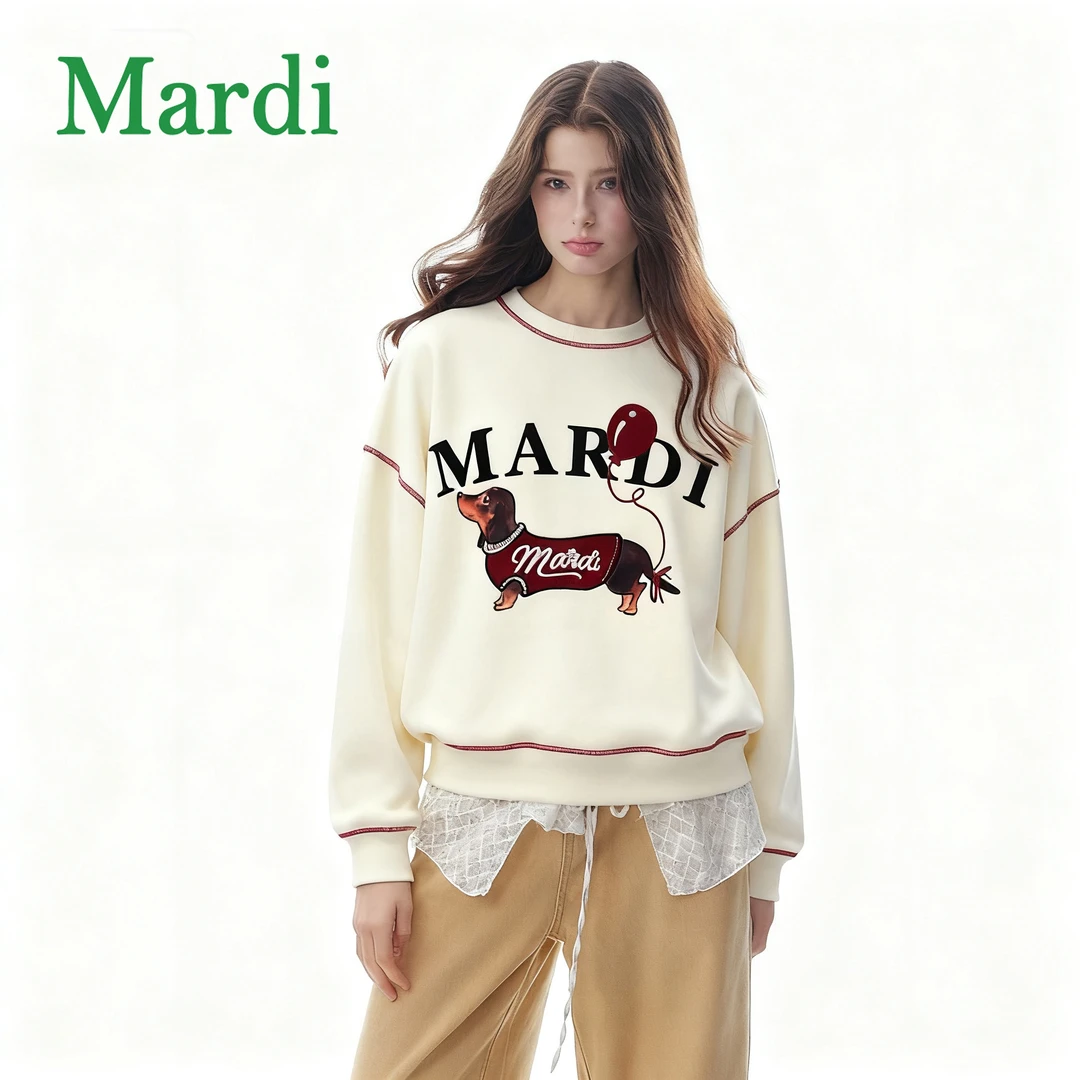 Mardi【腊肠狗】秋冬季刺绣百搭圆领长袖套头宽松卫衣MWY2542214