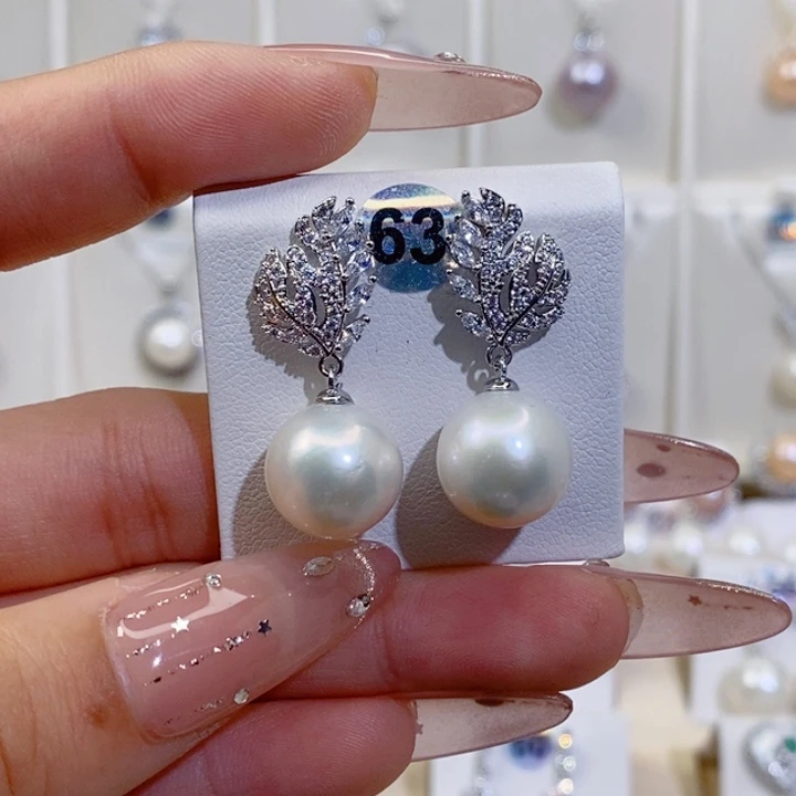 耳饰银S925镶嵌淡水珍珠