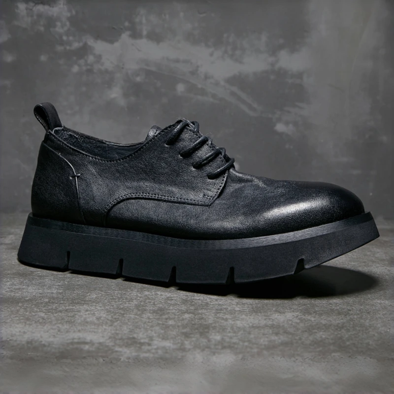 618 马皮手工休闲皮鞋男新款复古工装鞋厚底秋季百搭时尚真皮增高
