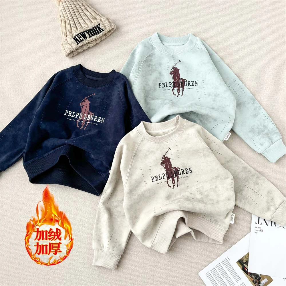 【加绒】男童一体绒半高领札染卫衣儿童秋冬季新款加绒保暖卫衣