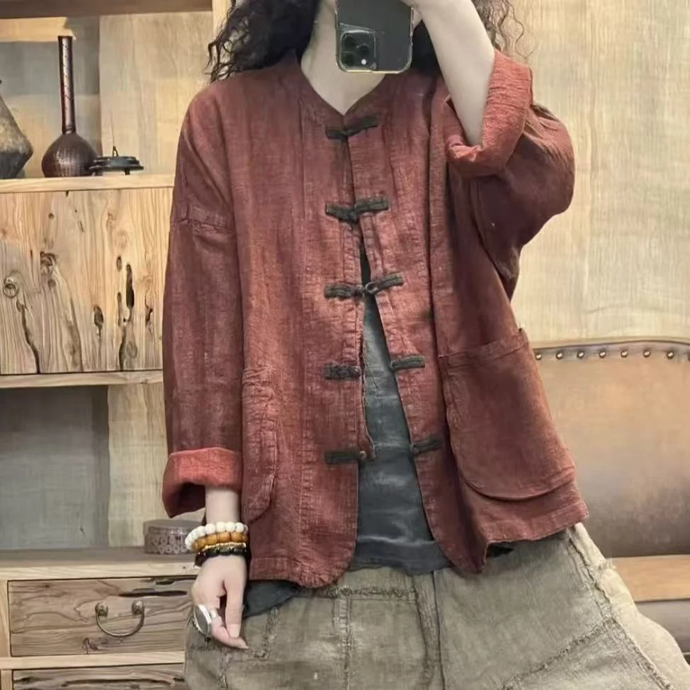 FF 7112 秋季新品盘扣文艺亚麻休闲百搭开衫女士外套 胸围138长63