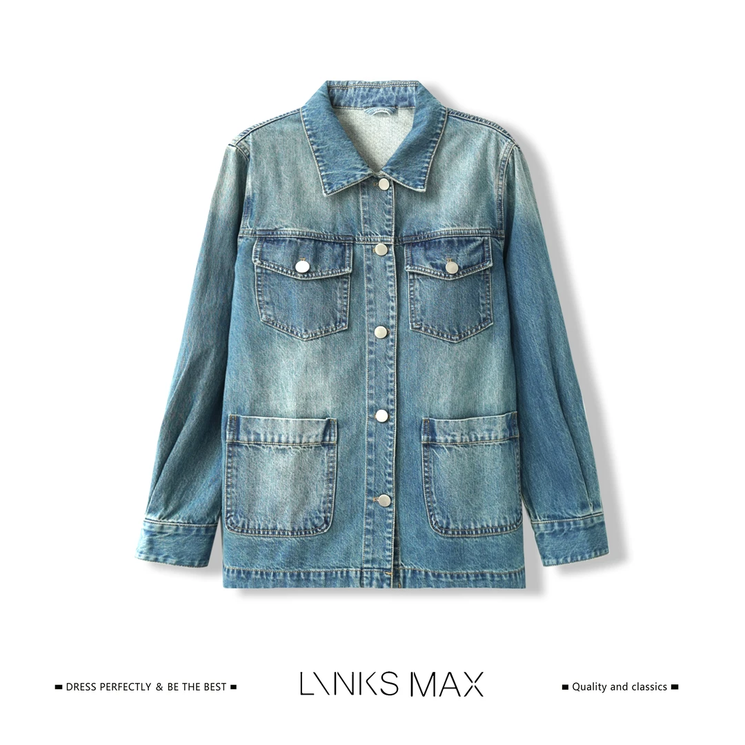 Links Max【可可专属】复古重工透气耐磨翻领牛仔外套38120