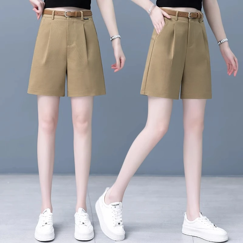 西装短裤女夏季薄款2025新款高腰a字热裤阔腿裤休闲直筒四五分裤